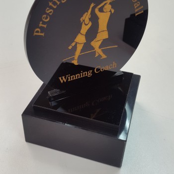 Black acrylic with gold engraving